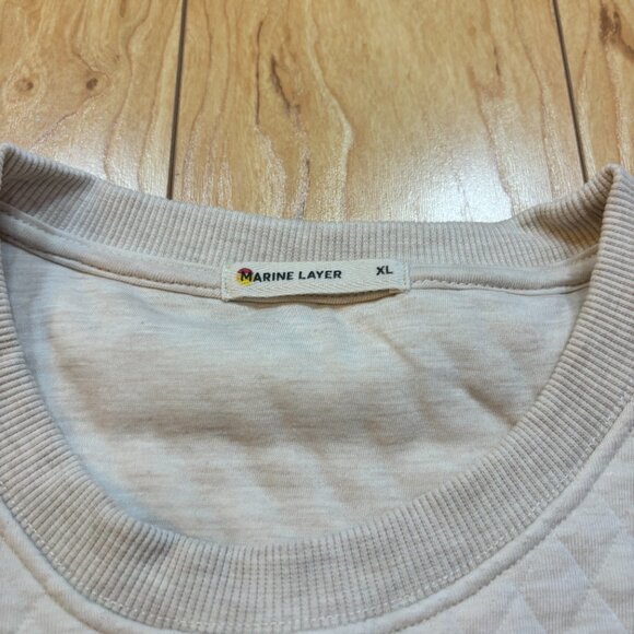 Marine Layer Corbet Quilted Crewneck Sweater Puff Sleeve Oatmeal Women's XL - Picture 8 of 10